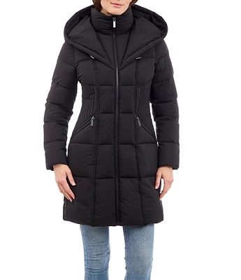 MICHAEL Michael Kors Quilted Oversize Hooded Stand Collar Bib Puffer Jacket