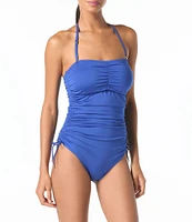 MICHAEL Michael Kors Solid Detachable Shirred Bandeau One Piece Swimsuit
