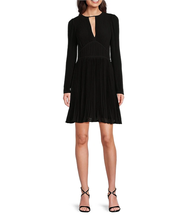 MICHAEL Michael Kors Solid Eco Poly Keyhole V-Neck Elastic Sleeve Cuff Fit  & Flare Dress | Brazos Mall