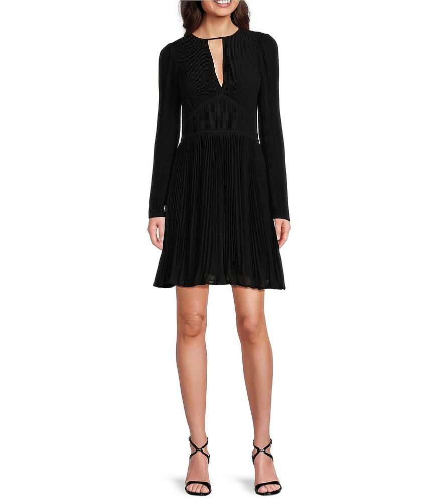 MICHAEL Michael Kors Solid Eco Poly Keyhole V-Neck Elastic Sleeve Cuff Fit & Flare Dress