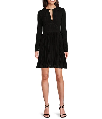 MICHAEL Michael Kors Solid Eco Poly Keyhole V-Neck Elastic Sleeve Cuff Fit & Flare Dress
