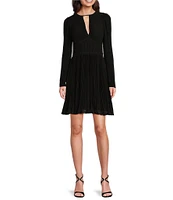MICHAEL Michael Kors Solid Eco Poly Keyhole V-Neck Elastic Sleeve Cuff Fit & Flare Dress