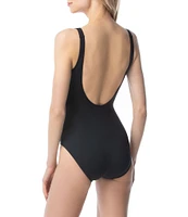 MICHAEL Michael Kors Solid Scoop Neck Grommet Lace-Up Tank One Piece Swimsuit