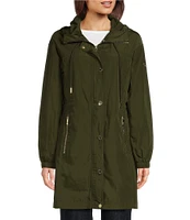 MICHAEL Michael Kors Stand Collar Hooded Elastic Bungee Cord Waist Rain Coat