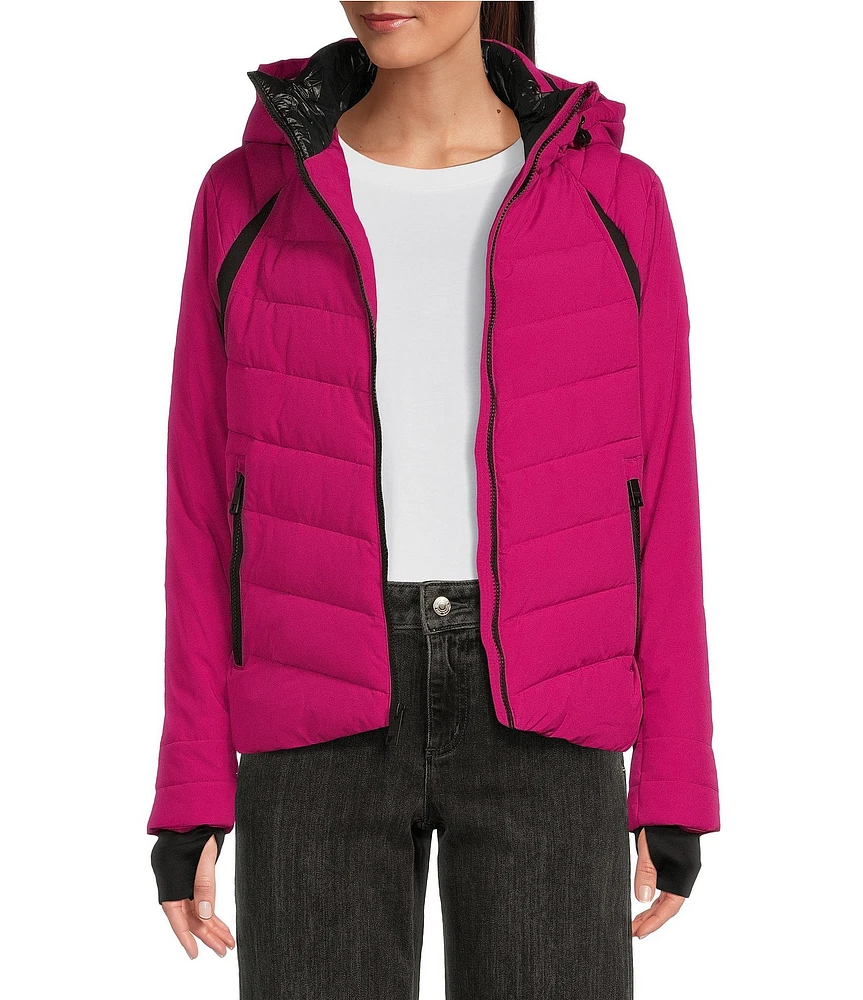 MICHAEL Michael Kors Stand Collar Hooded Raglan Sleeve Quilt Pattern Puffer Coat