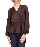 MICHAEL Michael Kors Surplice Neck Long Sleeve Peplum Top