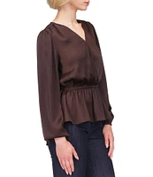 MICHAEL Michael Kors Surplice Neck Long Sleeve Peplum Top