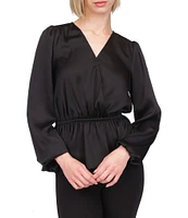 MICHAEL Michael Kors Surplice Neck Long Sleeve Peplum Top