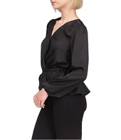 MICHAEL Michael Kors Surplice Neck Long Sleeve Peplum Top