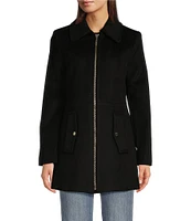 MICHAEL Michael Kors Wool Blend Point Collar Snap Pocket Zip Front Walker Jacket