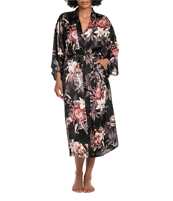 Midnight Bakery 3/4 Sleeve Satin Floral Coordinating Midi Robe