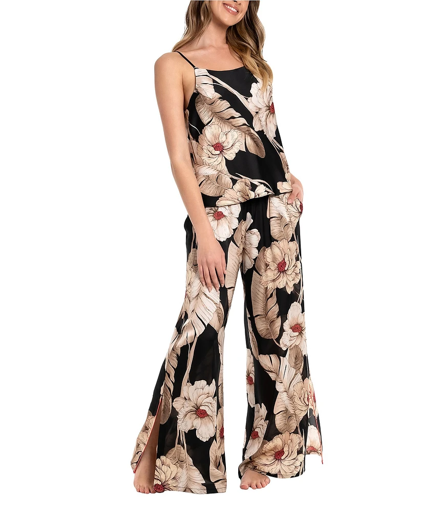 Midnight Bakery Floral Leaf Matte Satin Cami & Palazzo Pant Pajama Set