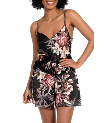 Midnight Bakery Floral Shimmer Satin Cowl Neck Cami Shorty Set