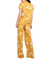 Midnight Bakery Jungle Print Short Sleeve Notch Collar Woven Pajama Set