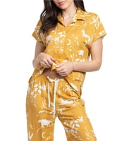 Midnight Bakery Jungle Print Short Sleeve Notch Collar Woven Pajama Set