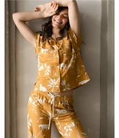 Midnight Bakery Jungle Print Short Sleeve Notch Collar Woven Pajama Set