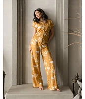 Midnight Bakery Jungle Print Short Sleeve Notch Collar Woven Pajama Set