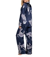 Midnight Bakery Long Sleeve Notch Collar Satin Cheetah Print Pajama Set