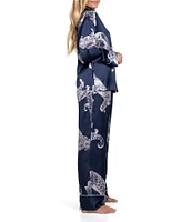 Midnight Bakery Long Sleeve Notch Collar Satin Cheetah Print Pajama Set