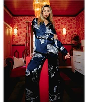 Midnight Bakery Long Sleeve Notch Collar Satin Cheetah Print Pajama Set