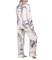 Midnight Bakery Long Sleeve Notch Collar Satin Tiger Print Pajama Set