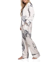 Midnight Bakery Long Sleeve Notch Collar Satin Tiger Print Pajama Set