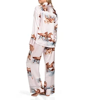 Midnight Bakery Long Sleeve Notch Collar Satin Western Horse Print Pajama Set