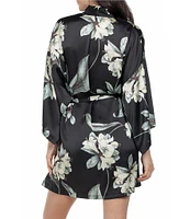 Midnight Bakery Satin 3/4 Sleeve Tropical Floral Coordinating Short Robe