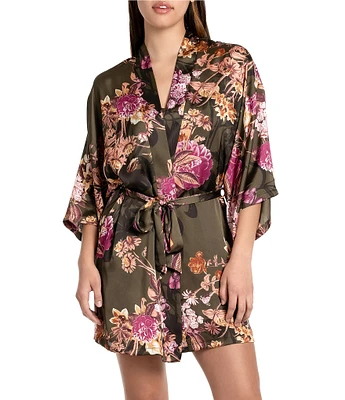 Midnight Bakery Satin Floral Print 3/4 Sleeve Coordinating Robe