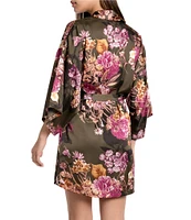 Midnight Bakery Satin Floral Print 3/4 Sleeve Coordinating Robe