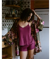 Midnight Bakery Satin Floral Print 3/4 Sleeve Coordinating Robe