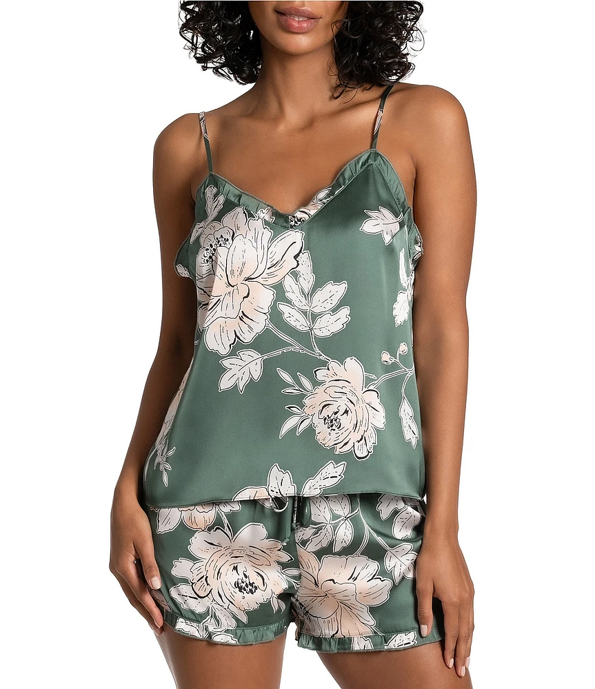 Midnight Bakery Satin Mini Ruffled Edge Cami & Short Floral Print Pajama Set