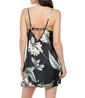 Midnight Bakery Satin Tropical Floral Sleeveless V-Neck Coordinating Chemise