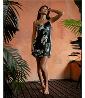 Midnight Bakery Satin Tropical Floral Sleeveless V-Neck Coordinating Chemise