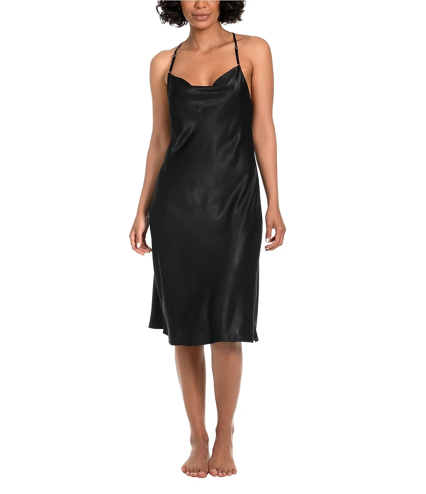 Midnight Bakery Shimmer Satin Cowl Neck Midi Chemise