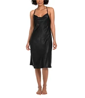 Midnight Bakery Shimmer Satin Cowl Neck Midi Chemise