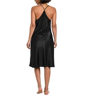 Midnight Bakery Shimmer Satin Cowl Neck Midi Chemise