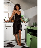 Midnight Bakery Shimmer Satin Cowl Neck Midi Chemise