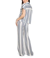 Midnight Bakery Stripe Print Short Sleeve Notch Collar Woven Pajama Set