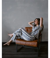 Midnight Bakery Stripe Print Short Sleeve Notch Collar Woven Pajama Set