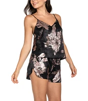 Midnight Bakery Textured Satin Sleeveless V-Neck Cami & Shorty Metallic Floral Pajama Set