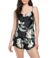 Midnight Bakery Tropical Floral Satin Cowl Neck Cami Shorty Pajama Set