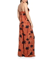 Midnight Bakery Woven Palm Tree Tropical Sleeveless V-Neck Cami & Pant Pajama Set