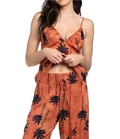 Midnight Bakery Woven Palm Tree Tropical Sleeveless V-Neck Cami & Pant Pajama Set