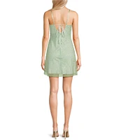 Midnight Doll Beaded Glitter Mesh V-Neck Bow Accent Dress