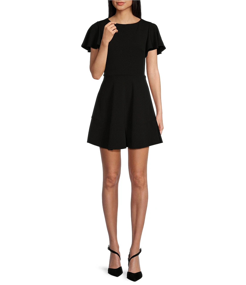 Midnight Doll Boat Neck Short Sleeve Fit-And-Flare Dress