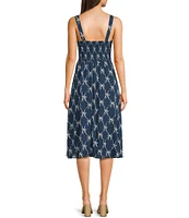 Midnight Doll Bow Print Pleated Midi Dress
