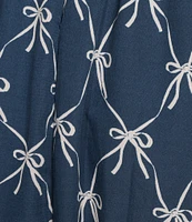 Midnight Doll Bow Print Pleated Midi Dress