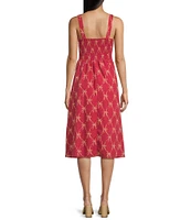 Midnight Doll Bow Print Pleated Midi Dress