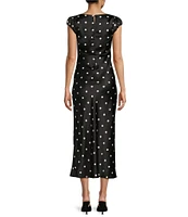 Midnight Doll Cap Lace Sleeve Satin Polka Dot Dress